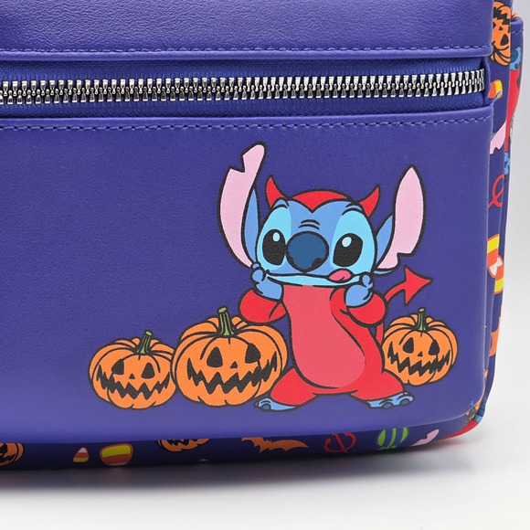 Disney Lilo & Stitch Red Devil Halloween Pumpkin Blue Mini Backpack Bag New - Picture 7 of 7